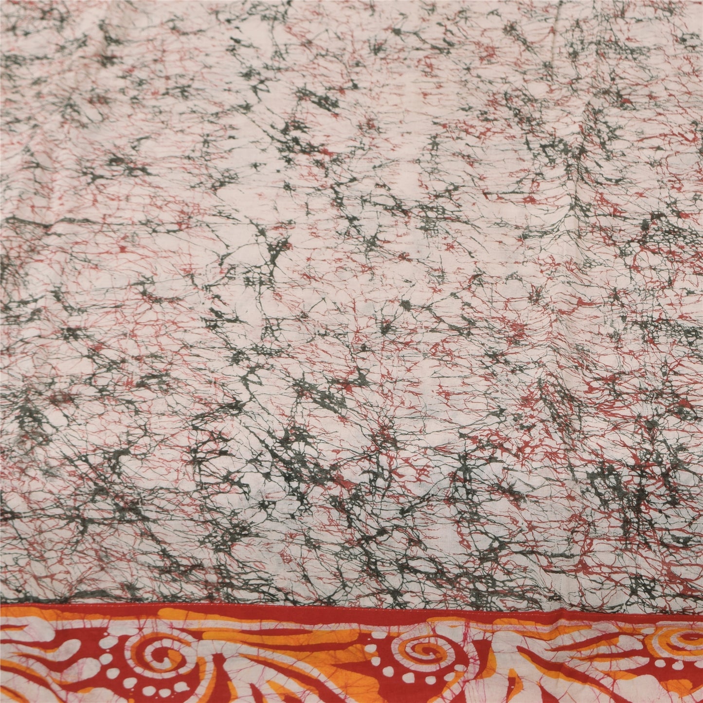 Sanskriti Vintage Sarees Ivory Batik Work Pure Cotton Sari 5+yd Craft Sustainable Fabric