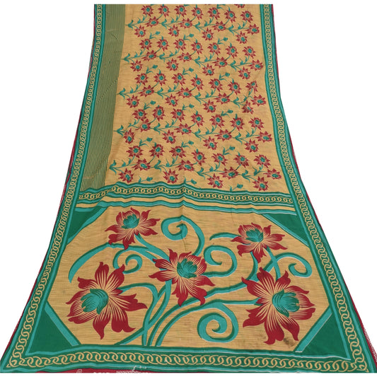 Sanskriti Vintage Sarees Indian Peach Pure Cotton Printed Sari 5+yd Craft Sustainable Fabric