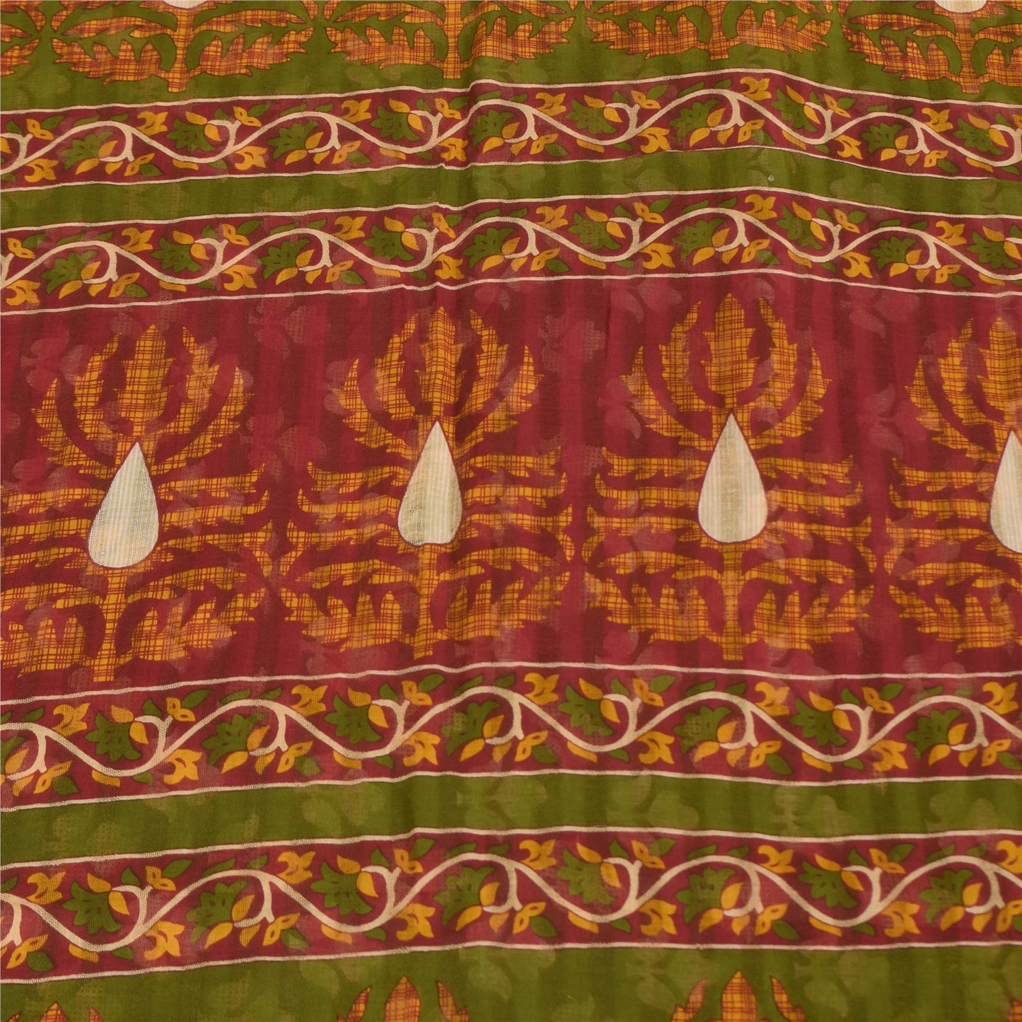 Sanskriti Vintage Sarees Green 100% Pure Cotton Printed Sari 5+yd Craft Sustainable Fabric