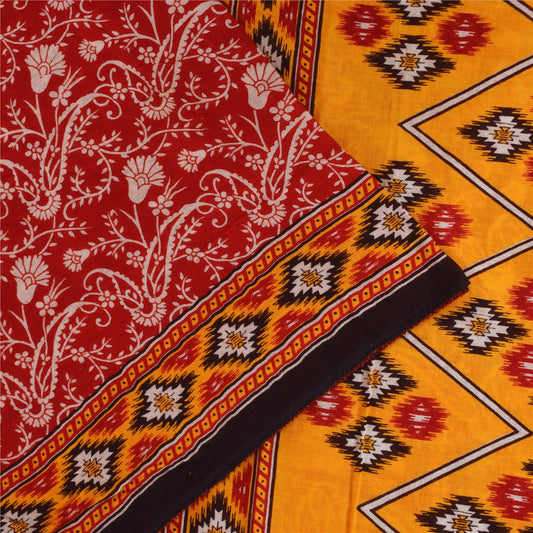 Санскритские винтажные сари индийское красное чистое хлопковое сари с принтом 5+ ярдов ремесленная устойчивая ткань