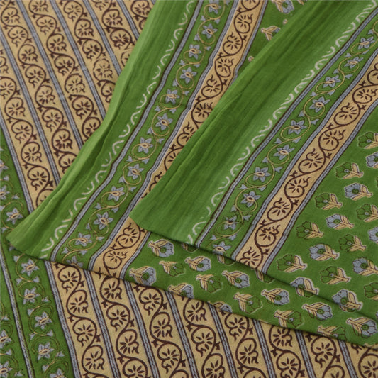 Sanskriti Vintage Sarees Indian Green Pure Cotton Printed Sari 5+yd Craft Sustainable Fabric