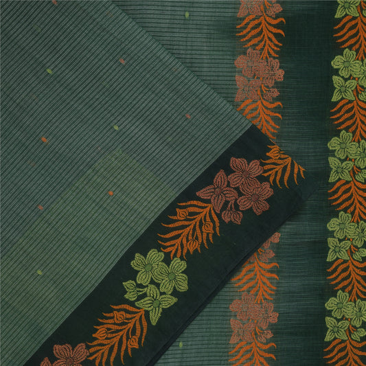 Sanskriti Vintage Sarees Indian Green Embroidered Pure Cotton Sari 5+yd Sustainable Fabric