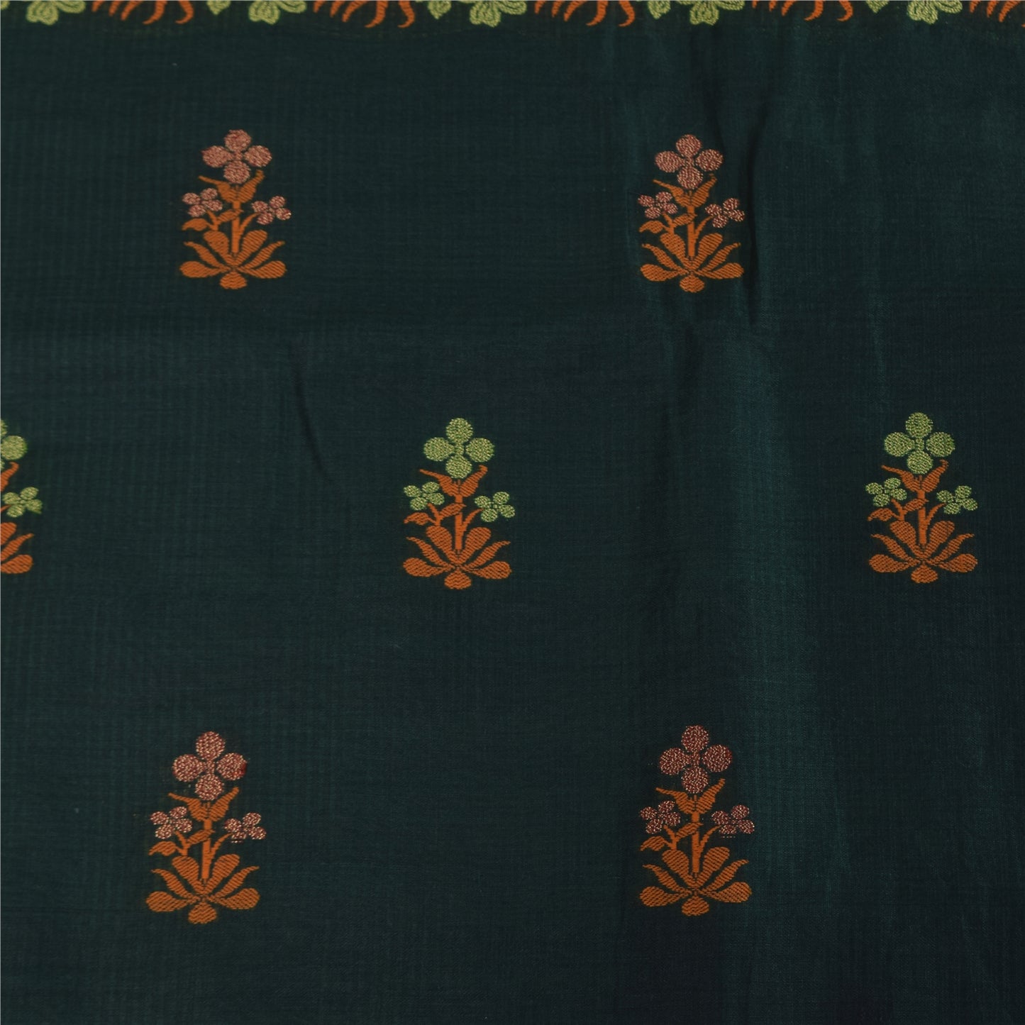 Sanskriti Vintage Sarier Indisk Grøn Broderet Ren Bomuldssari 5+ yards Bæredygtigt Stof