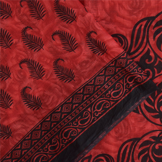 Sanskriti Vintage Sarees Indian Red Pure Cotton Printed Sari 5+yd Craft Sustainable Fabric
