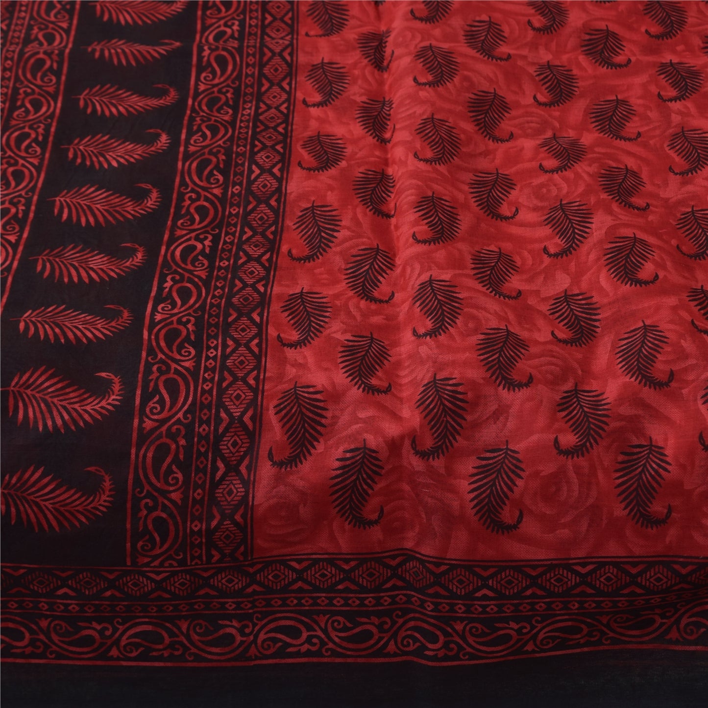 Sanskriti Vintage Sarees Indian Red Pure Cotton Printed Sari 5+yd Craft Sustainable Fabric