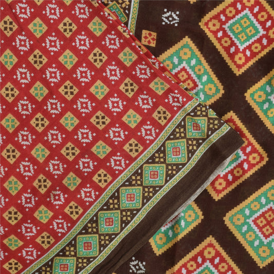 Sanskriti Vintage Sarees Indian Red Pure Cotton Printed Sari 5+yd Craft Sustainable Fabric