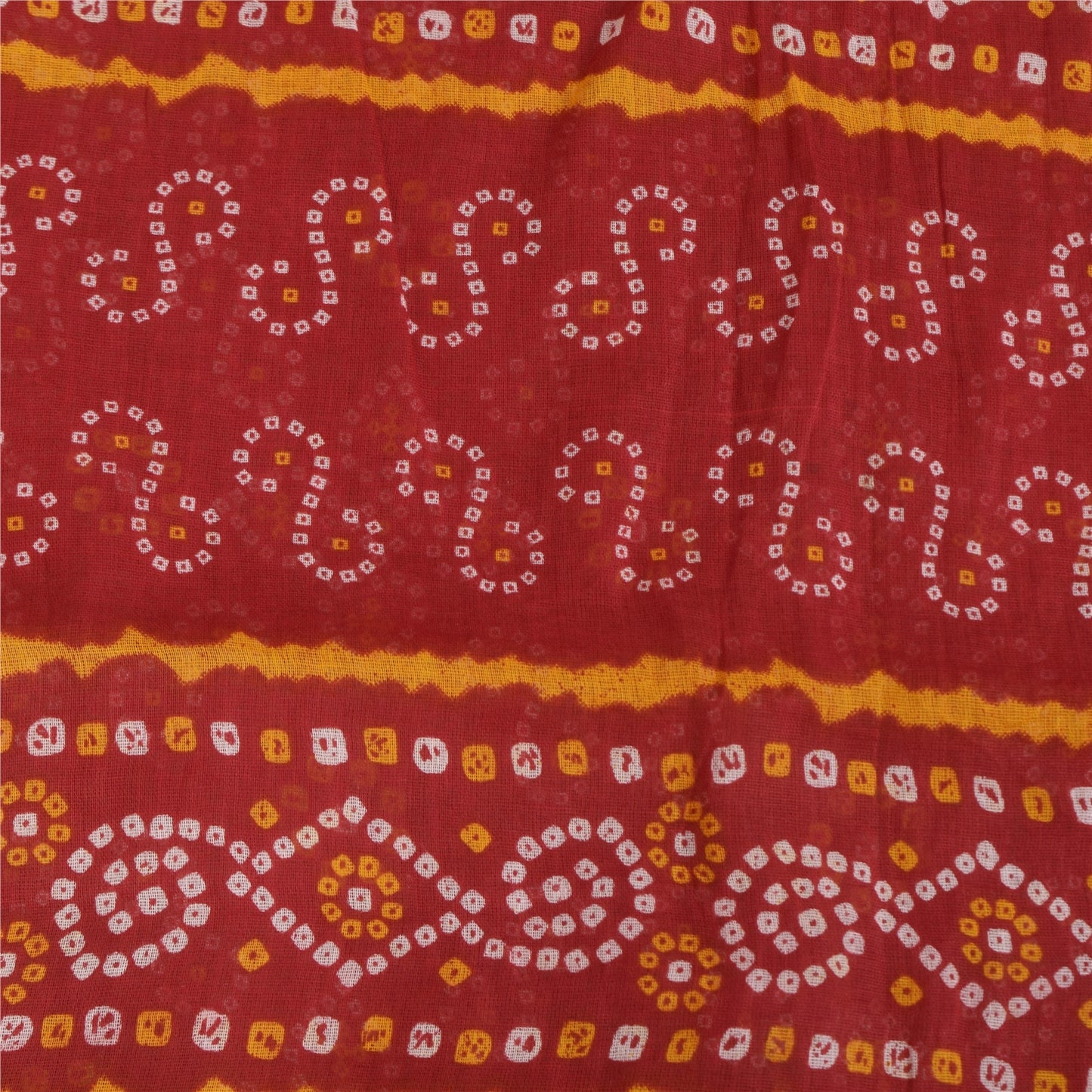 Sanskriti Vintage Sarees Red Bandhani Printed Pure Cotton Sari 5+yd Craft Sustainable Fabric
