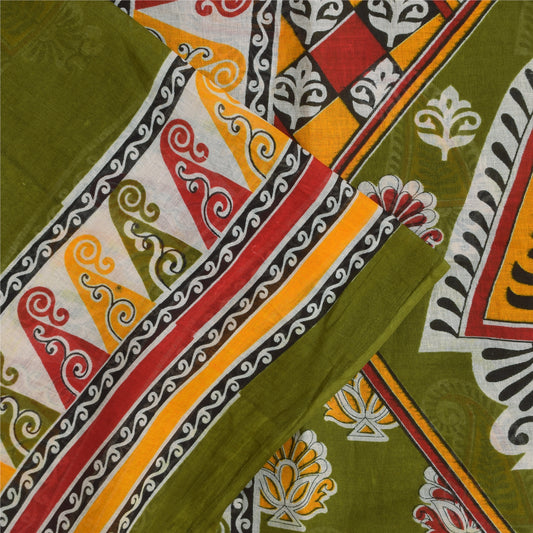 Sanskriti Vintage Sarees Indian Green Pure Cotton Printed Sari 5+yd Craft Sustainable Fabric