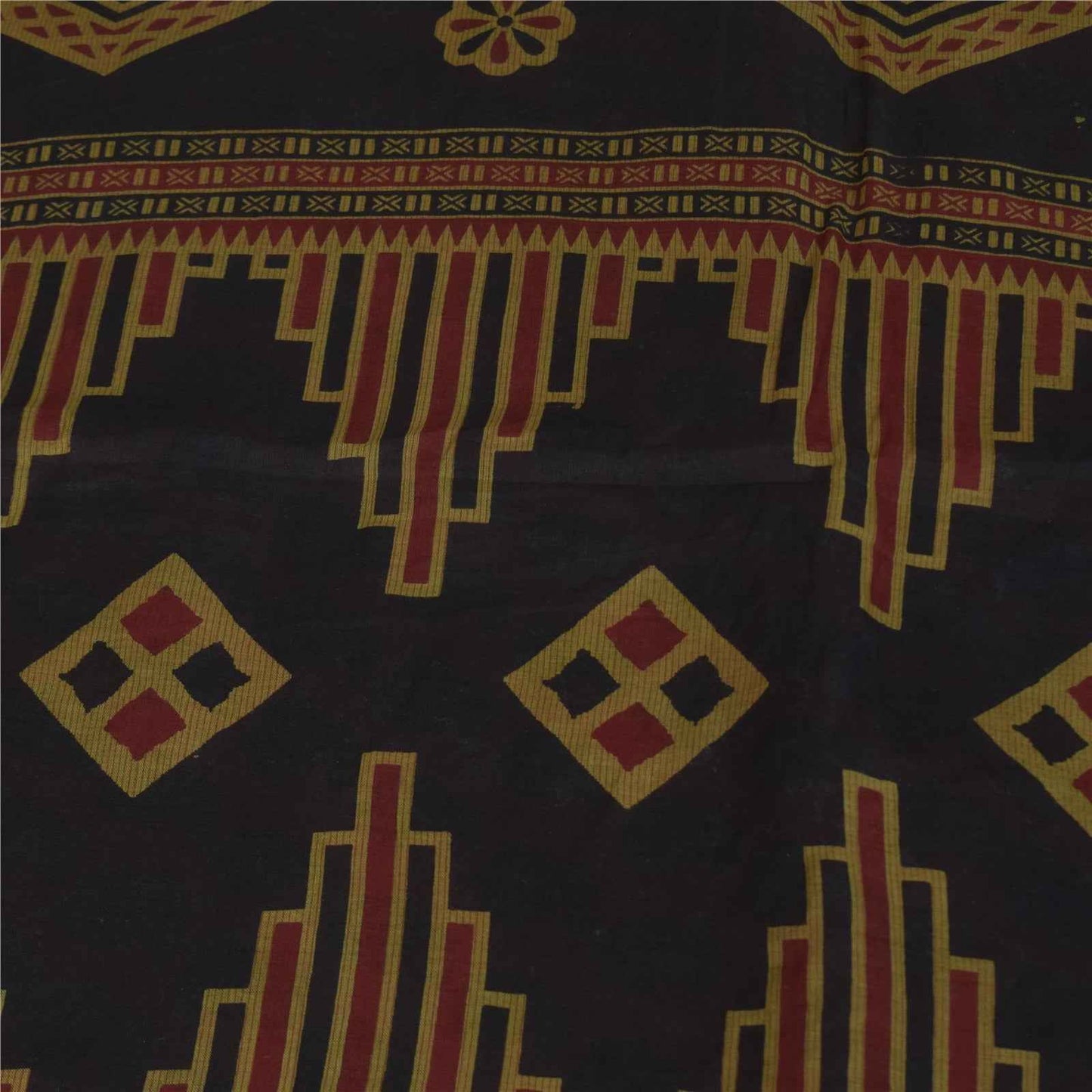 Sanskriti Vintage Sarees Indian Red Pure Cotton Printed Sari 5+yd Craft Fabric