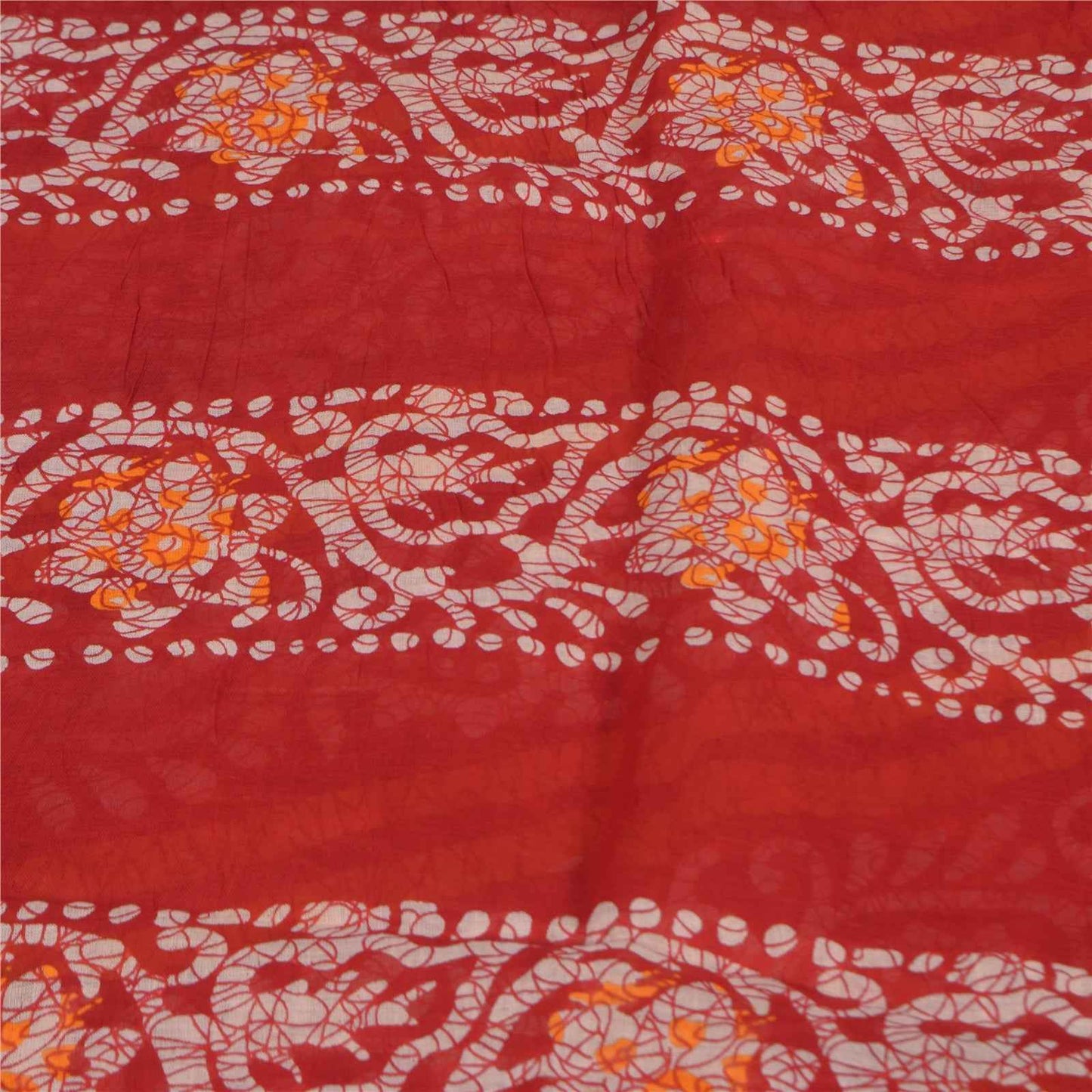 Sanskriti Vintage Sarees Red Pure Cotton Batik Printed Sari 5+yd Craft Fabric