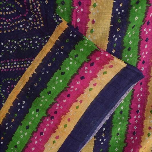 Sanskriti Vintage Sarees Purple Bandhani PrintPure Cotton Sari 5+yd Craft Fabric
