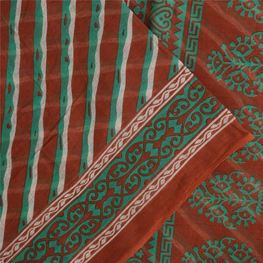 Sanskriti Vintage Sarees Multicolor Pure Cotton Printed Sari 5+yd Craft Fabric