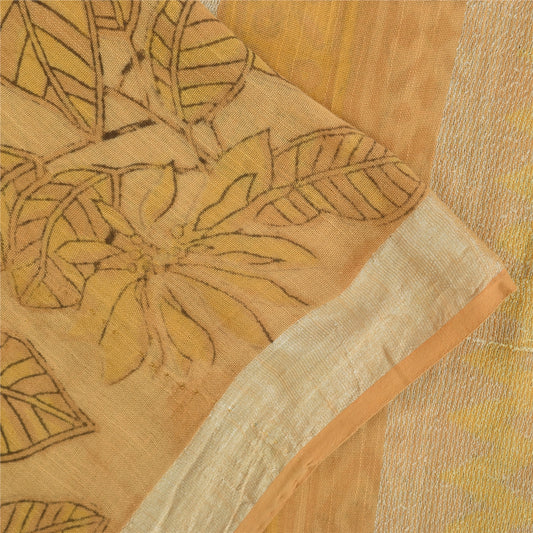 Sanskriti Vintage Sarees Peach Hand Block Printed Pure Cotton Sari 5+yd Fabric