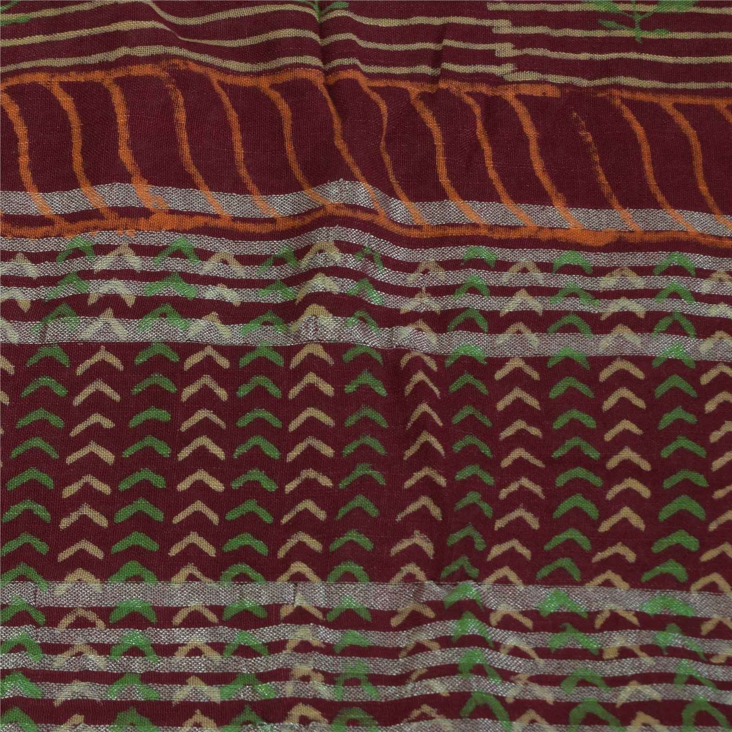 Sanskriti Vintage Sarees Purple Hand Block Printed Pure Cotton Sari 6+yd Fabric