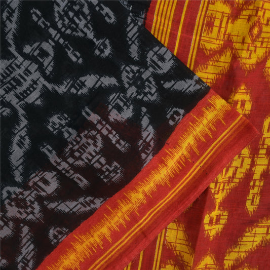 Sanskriti Vintage Sarees Indian Black Pure Cotton Printed Sari 5+yd Craft Fabric
