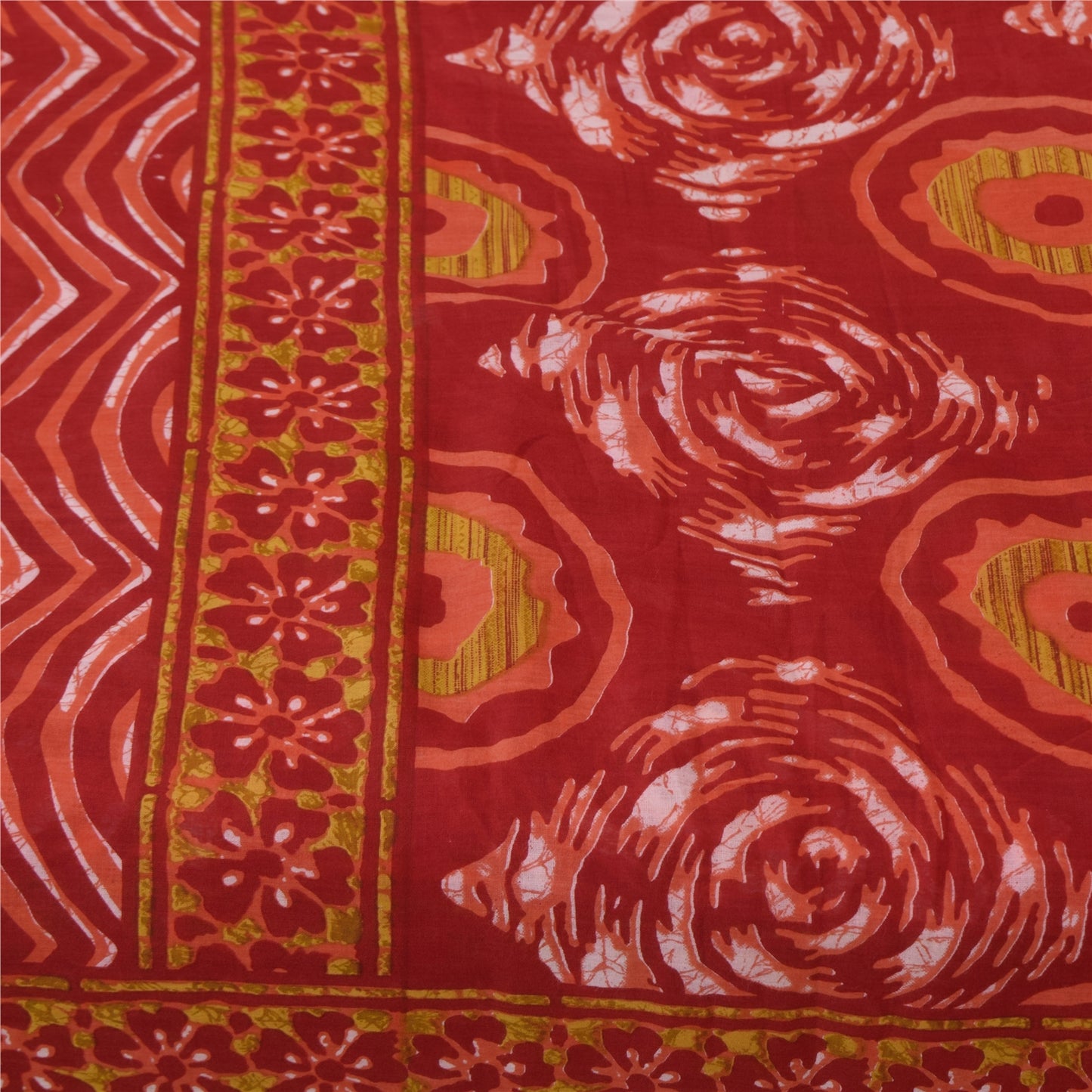 Sanskriti Vintage Sarees Indian Red Pure Cotton Printed Sari 5+yd Craft Fabric