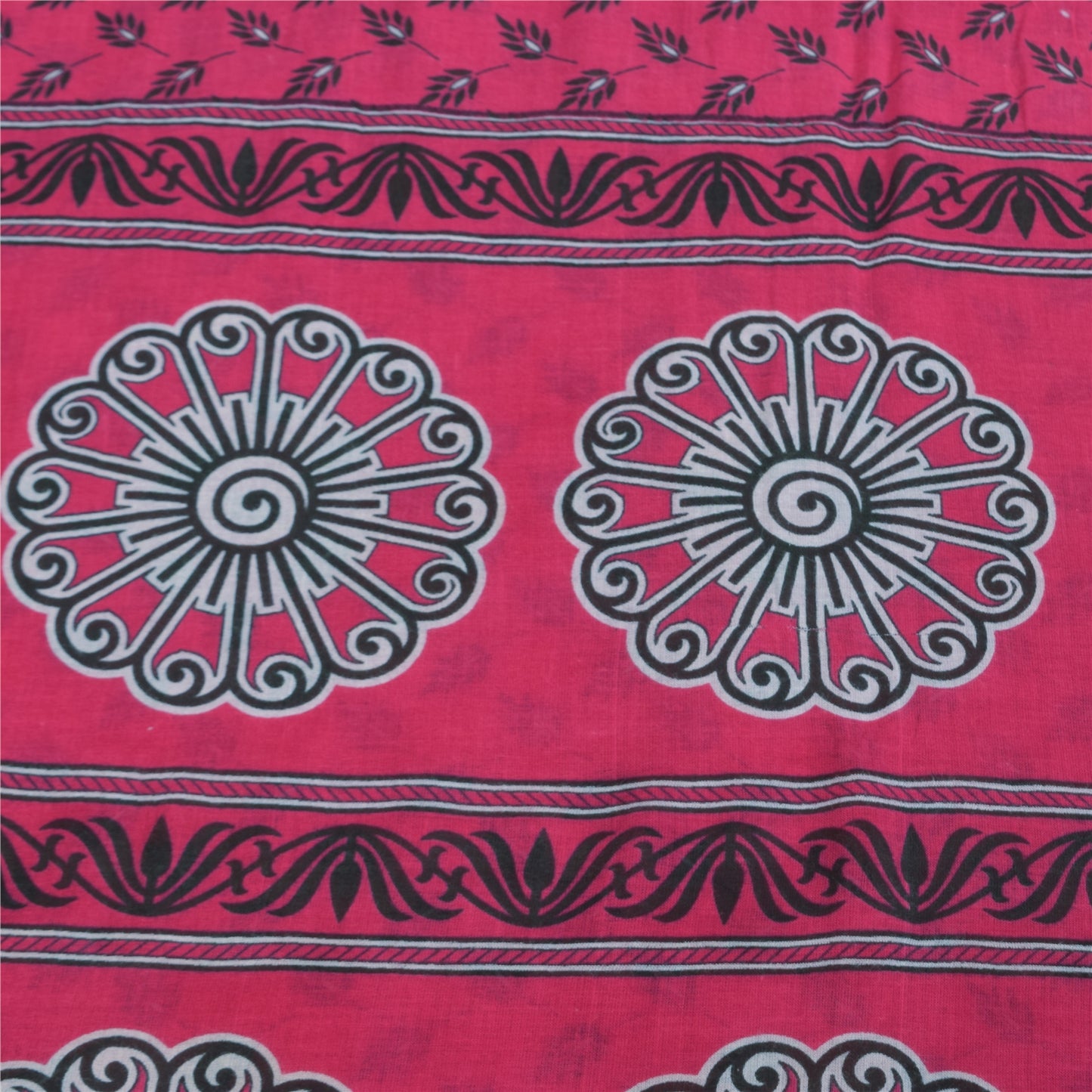 Sanskriti Vintage Sarees Indian Pink Pure Cotton Printed Sari 5+yd Craft Fabric