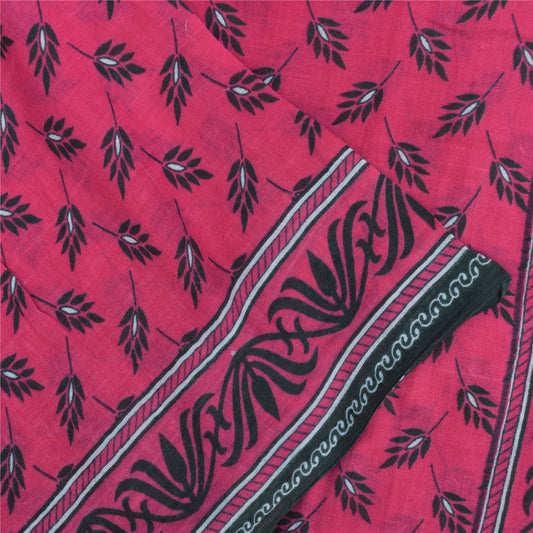 Sanskriti Vintage Sarees Indian Pink Pure Cotton Printed Sari 5+yd Craft Fabric
