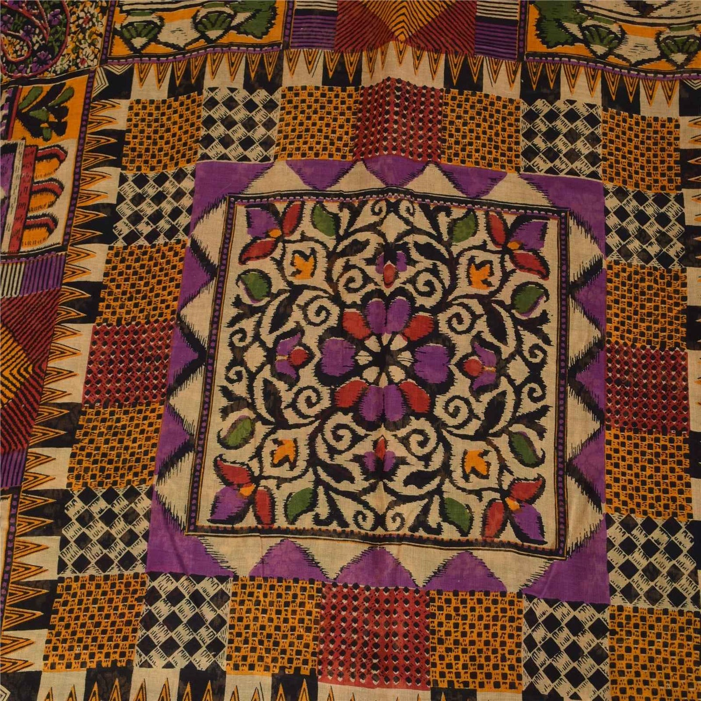 Sanskriti Vintage Sarees Indian Black Pure Cotton Printed Sari 5+yd Craft Fabric