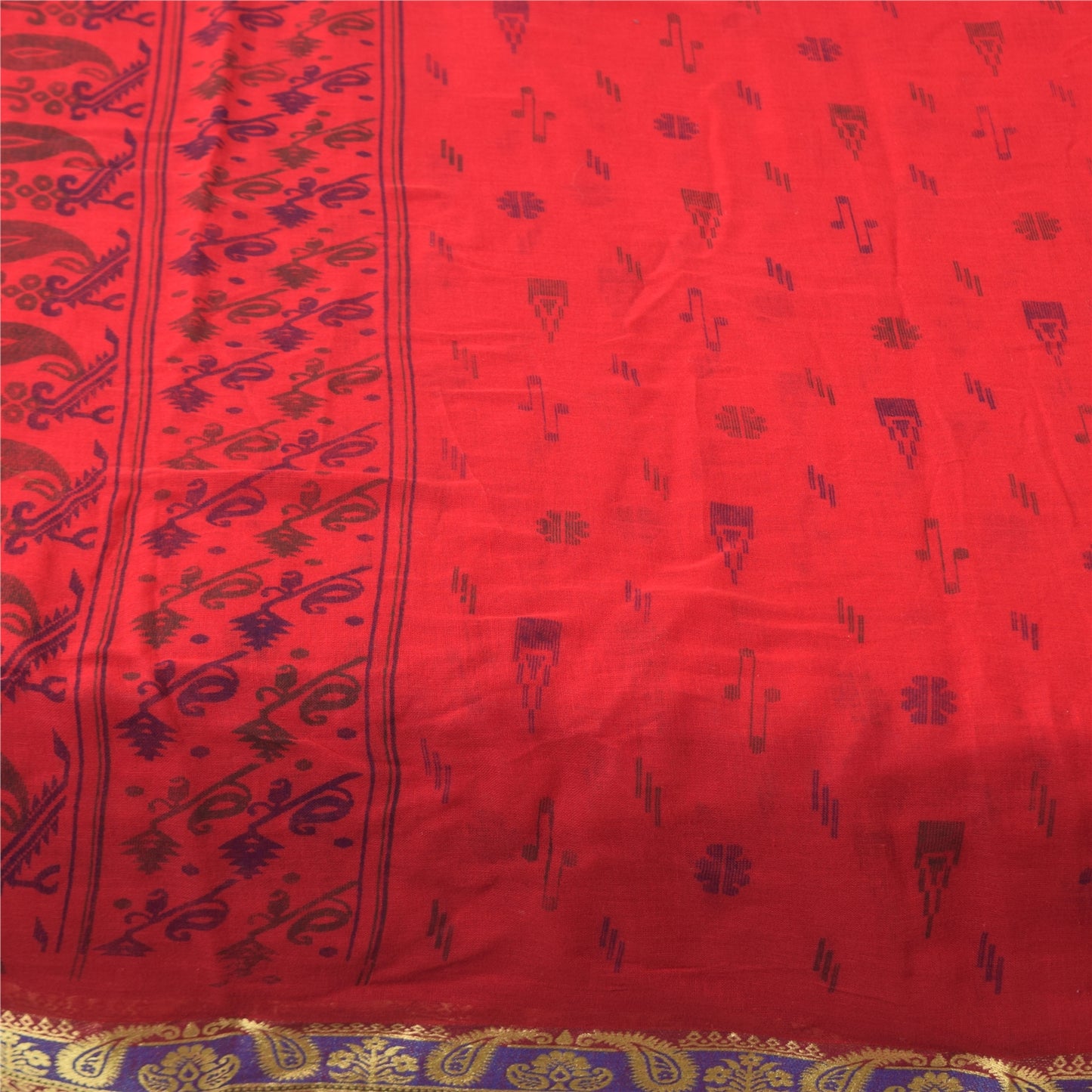 Sanskriti Vintage Sarees Indian Red Pure Cotton Printed Sari 5+yd Craft Sustainable Fabric