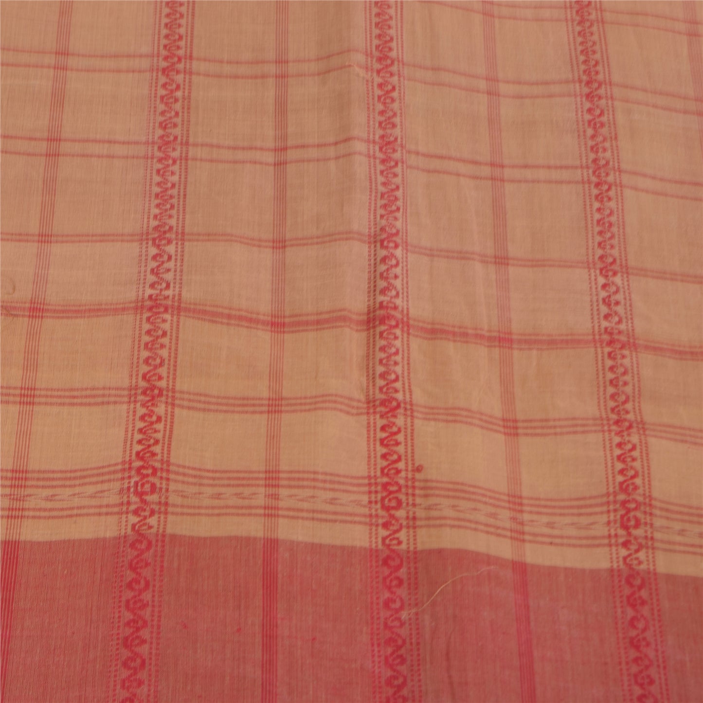 Sanskriti Vintage Sarees Indian Peach Woven Pure Cotton Sari 5+yd Craft Fabric
