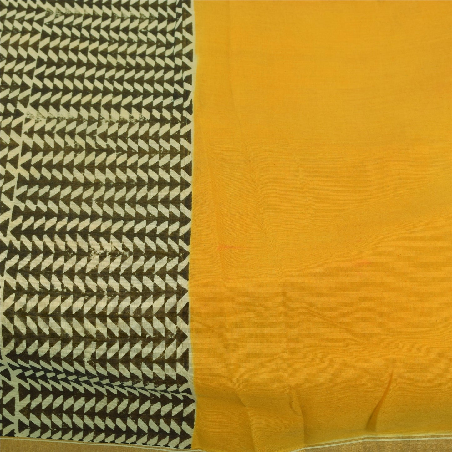 Sanskriti Vintage Sarees Yellow Pure Cotton Hand Block Printed Sari 5+yd Fabric