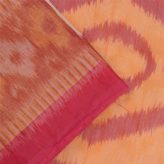 Sanskriti Vintage Sarees Peach Ikat Handwoven Sambhalpuri Pure CottonSari Fabric