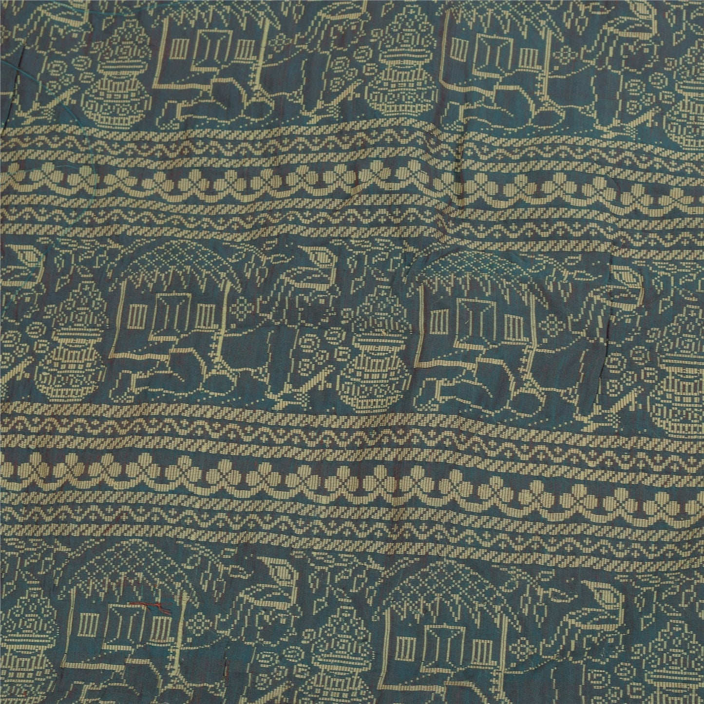 Sanskriti Vintage Sarees Blue Baluchari Woven BlendCotton Sari 5+yd Craft Fabric