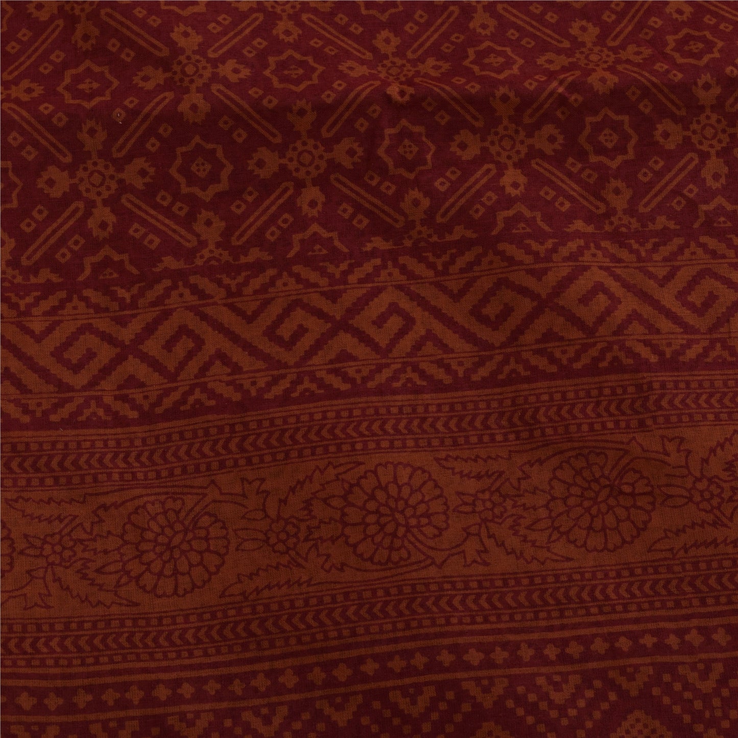 Sanskriti Vintage Sarees Green & Red Zari Border Pure Cotton Printed Sari Fabric