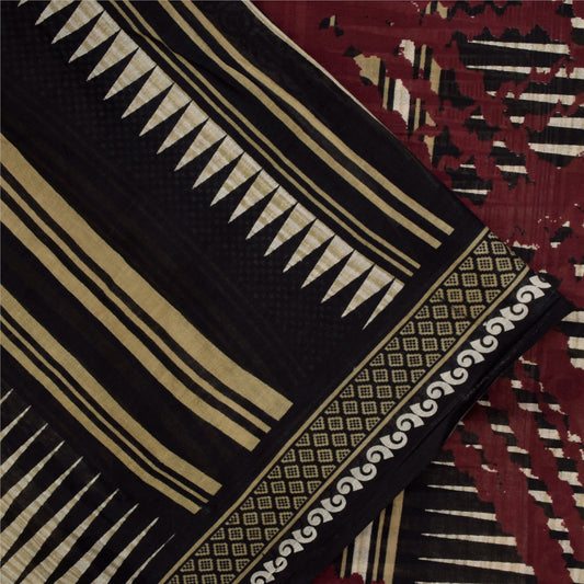 Sanskriti Vintage Sarees Indian Black Pure Cotton Printed Sari 5+yd Craft Fabric