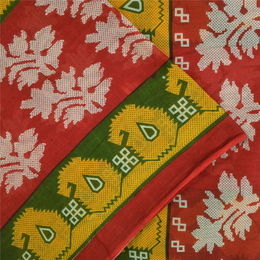 Sanskriti Vintage Sarees Multicolor Pure Cotton Printed Sari 5+yd Craft Fabric