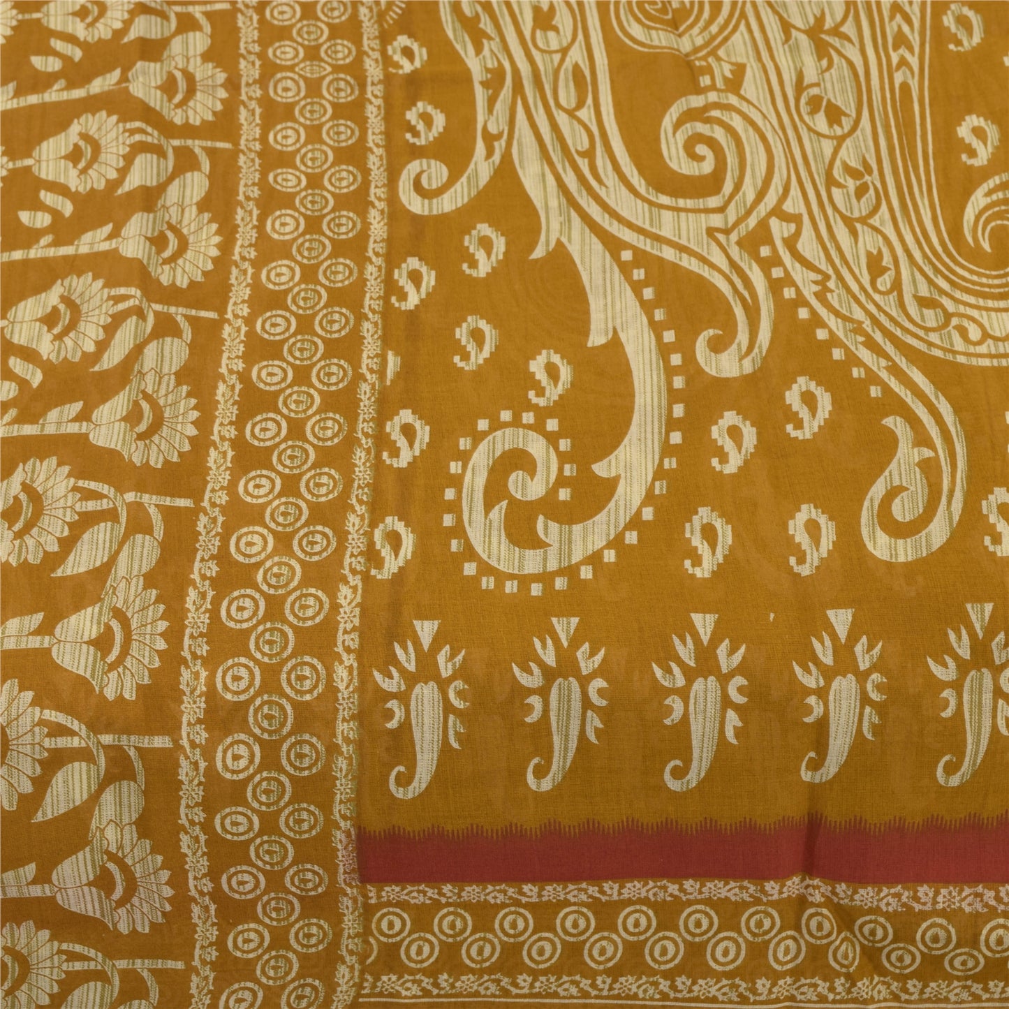 Sanskriti Vintage Sarees Indian Saffron Pure Cotton Print Sari 4+yd Craft Fabric