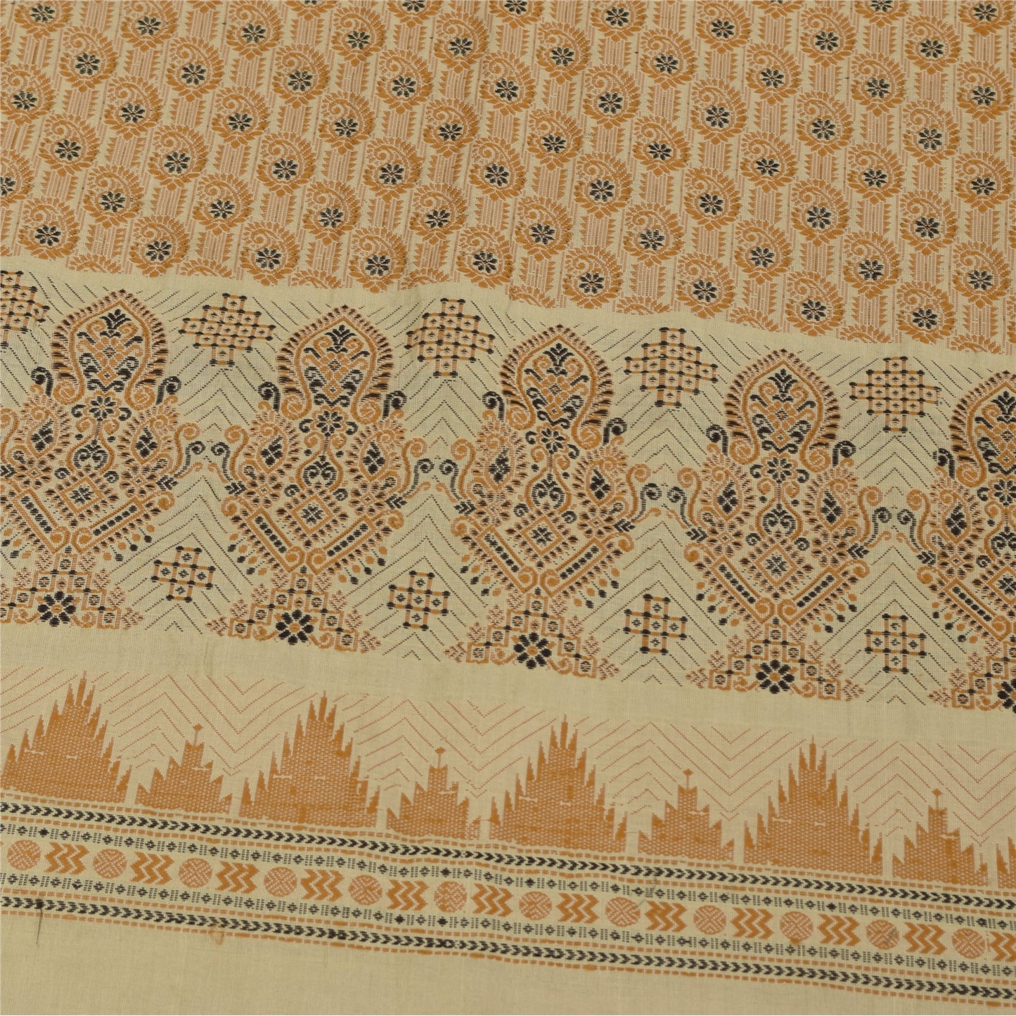 Sanskriti Vintage Sarees Indian Brown Pure Cotton Woven Sari 5+yd Craft Fabric