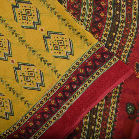 Sanskriti Vintage Sarees Indian Yellow Pure Cotton Print Sari 5+yd Craft Fabric