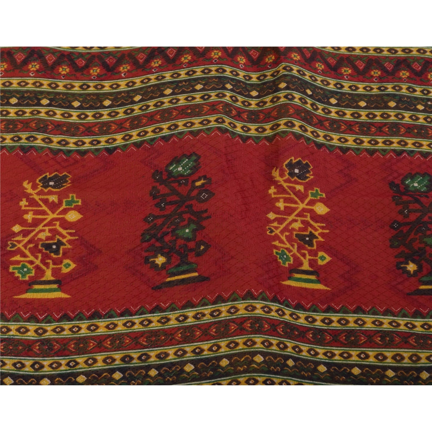 Sanskriti Vintage Sarees Indian Yellow Pure Cotton Print Sari 5+yd Craft Fabric