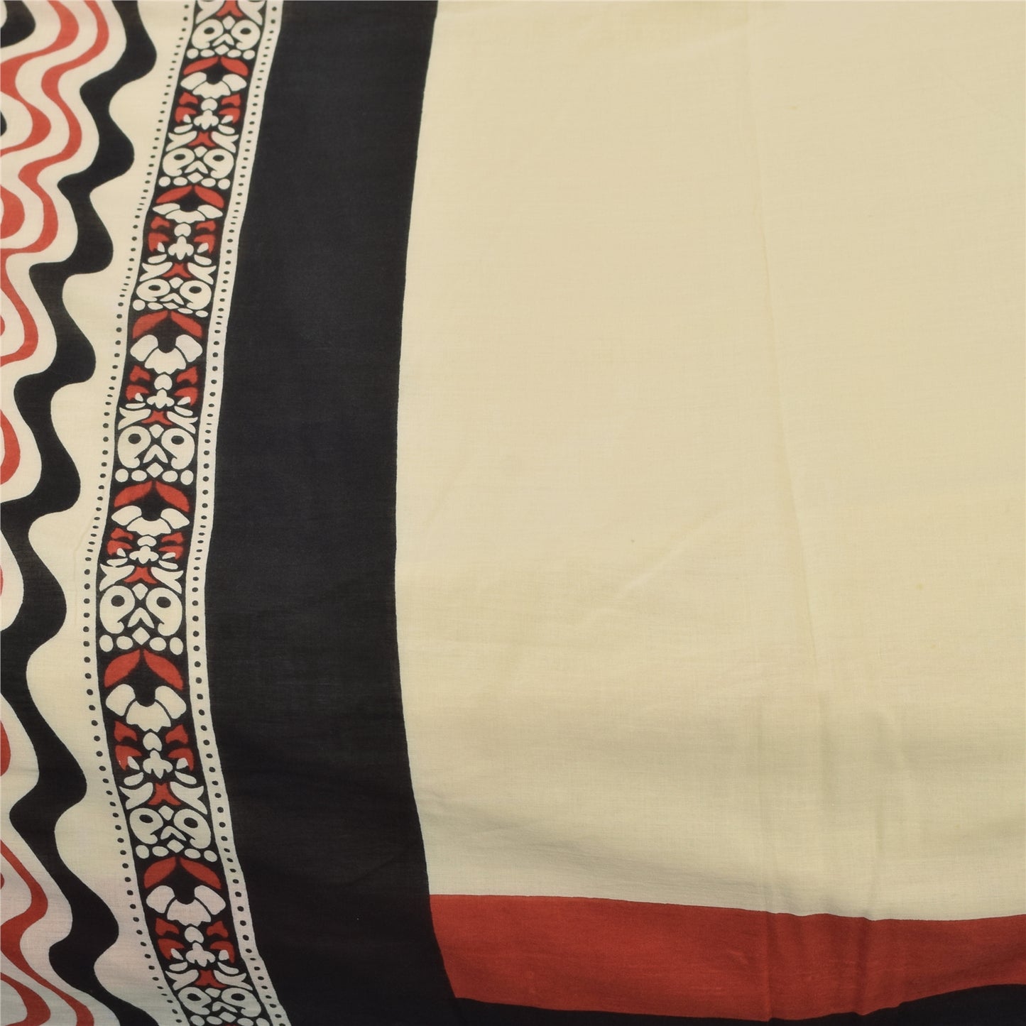 Sanskriti Vintage Sarees Indian Ivory Pure Cotton Printed Sari 5+yd Craft Fabric