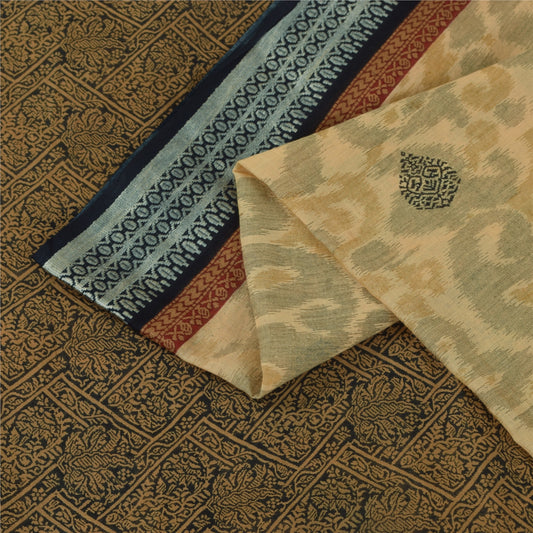 Sanskriti Vintage Sarees Indian Peach Pure Cotton Printed Sari 5+yd Craft Fabric