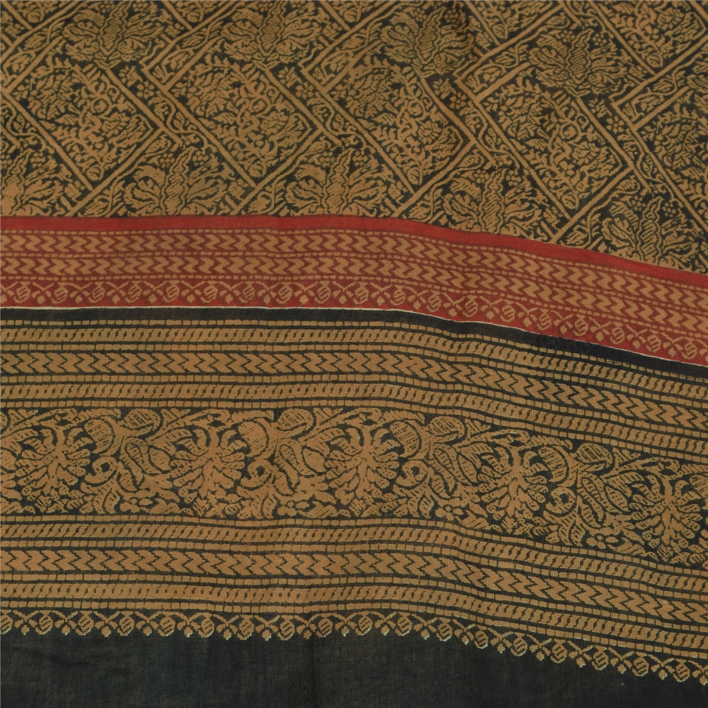 Sanskriti Vintage Sarees Indian Peach Pure Cotton Printed Sari 5+yd Craft Fabric