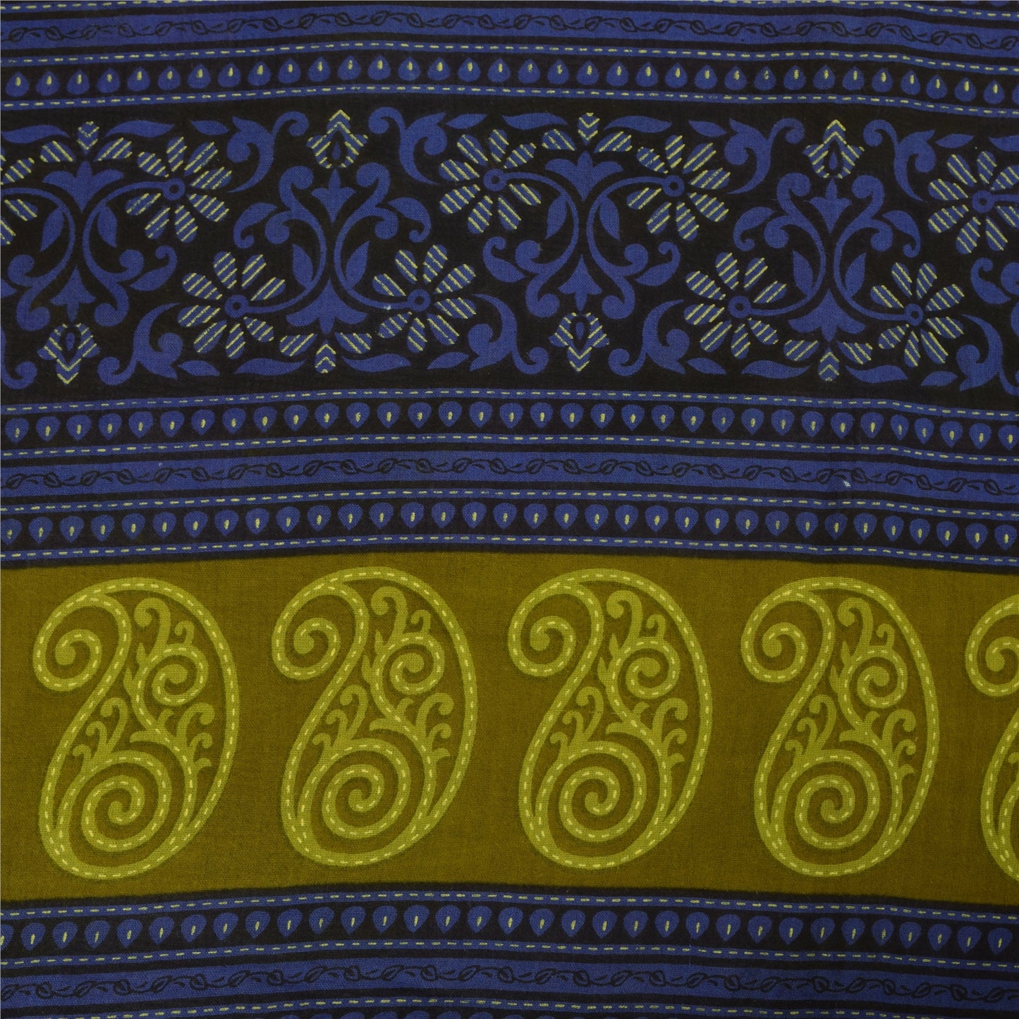 Sanskriti Vintage Sarees Gray & Green Pure Cotton Printed Sari 5+yd Craft Fabric