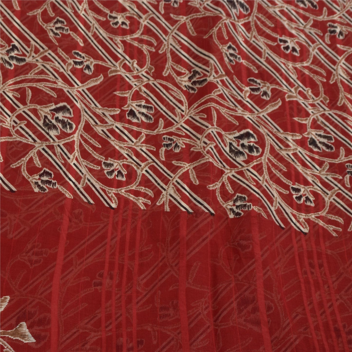 Sanskriti Vintage Sarees Indian Red Pure Cotton Printed Sari 5+yd Craft Fabric