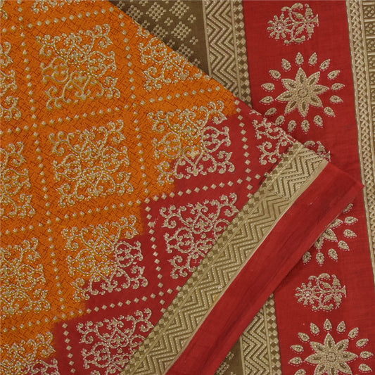 Sanskriti Vintage Sarees Indian OrangePure Cotton Printed Sari 5+yd Craft Fabric