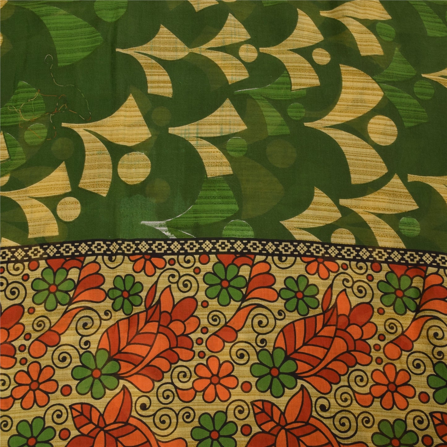 Sanskriti Vintage Sarees Green 100% Pure Cotton Printed Sari 5+yd Craft Fabric