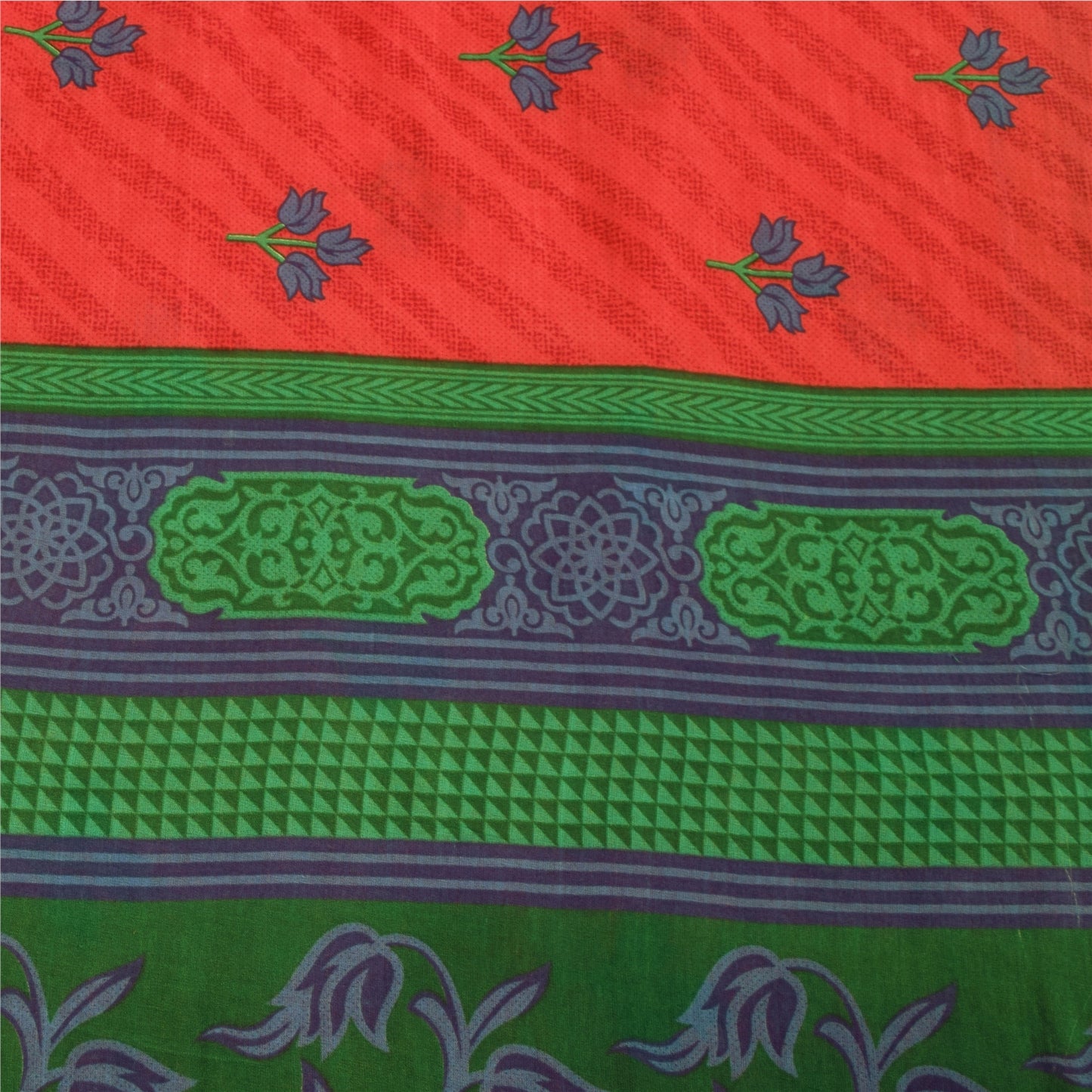 Sanskriti Vintage Sarees Indian Red Pure Cotton Printed Sari 5+yd Craft Fabric