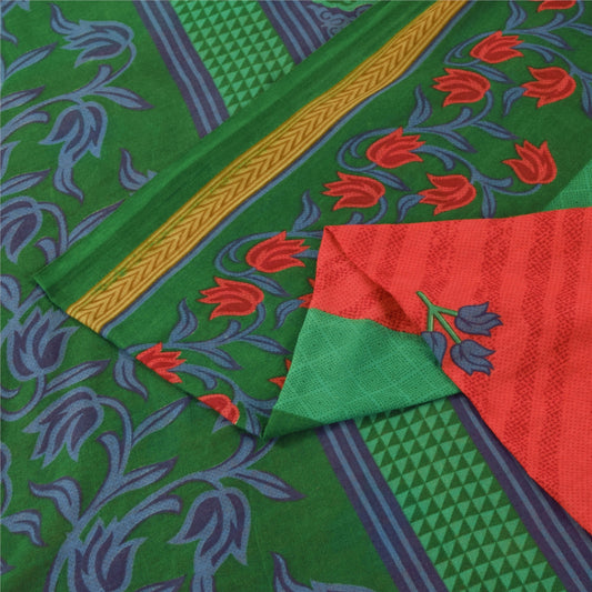 Sanskriti Vintage Sarees Indian Red Pure Cotton Printed Sari 5+yd Craft Fabric