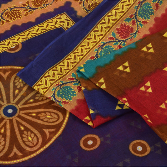 Sanskriti Vintage Sarees Multicolor Pure Cotton Printed Sari 5+yd Craft Fabric