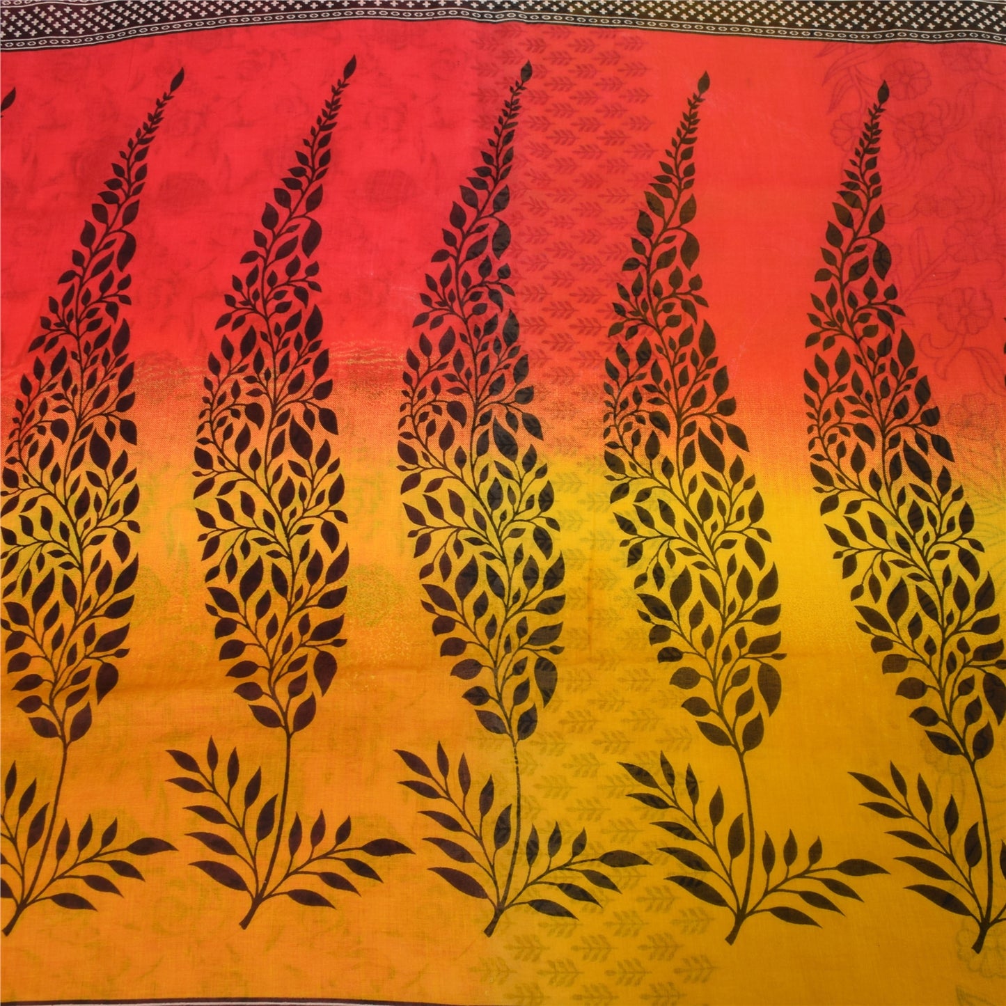 Sanskriti Vintage Sarees Red & Yellow Pure Cotton Printed Sari 5+yd Craft Fabric