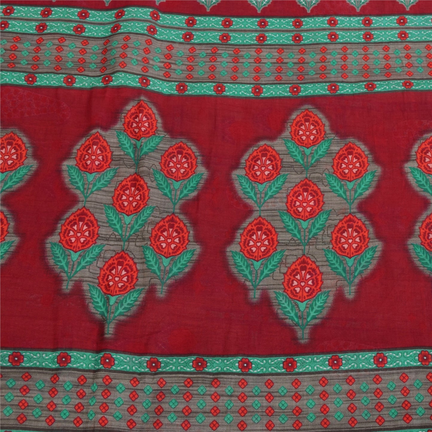 Sanskriti Vintage Sarees Indian Gray Pure Cotton Printed Sari 5+yd Craft Fabric