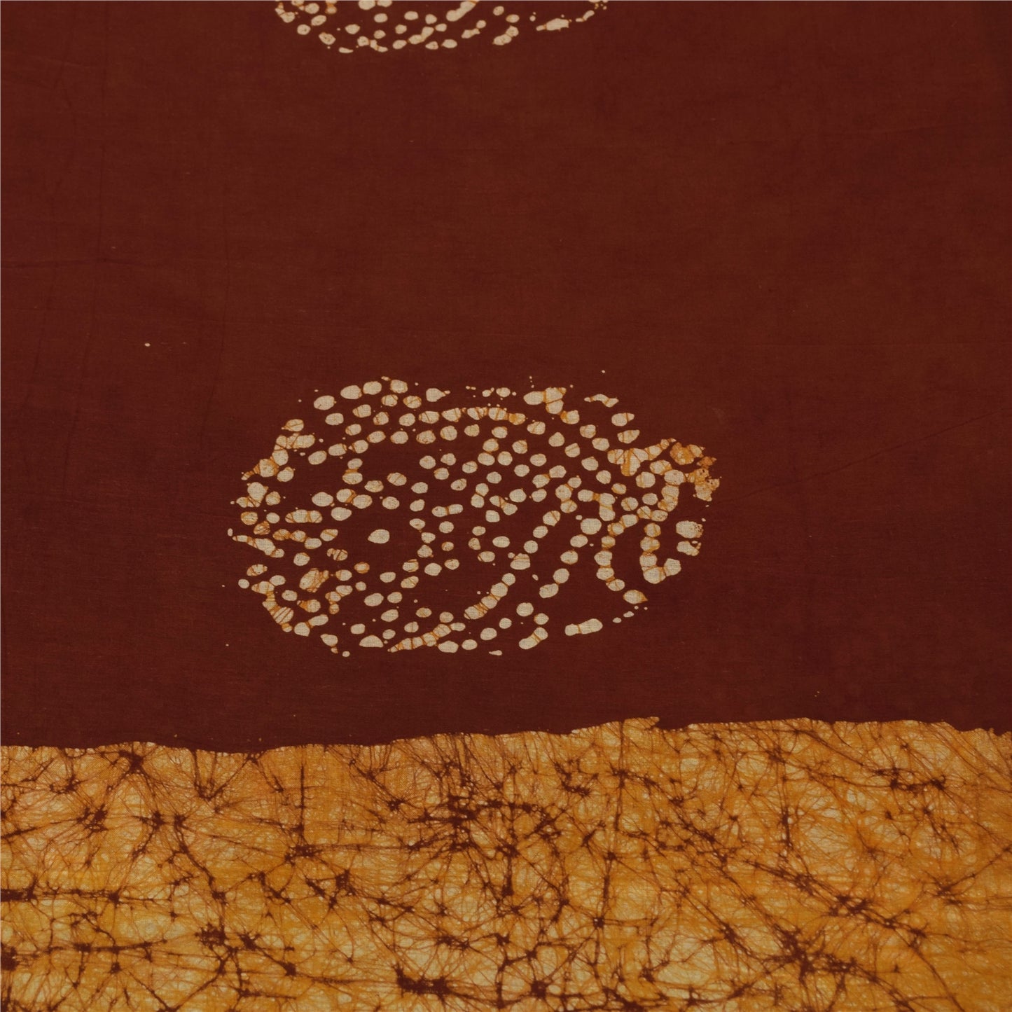 Sanskriti Vintage Sarees Brown Batik Work Pure Cotton Sari 5+yd Craft Fabric