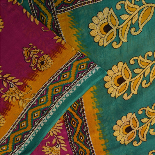 Sanskriti Vintage Sarees Multicolor Pure Cotton Printed Sari 5+yd Craft Fabric