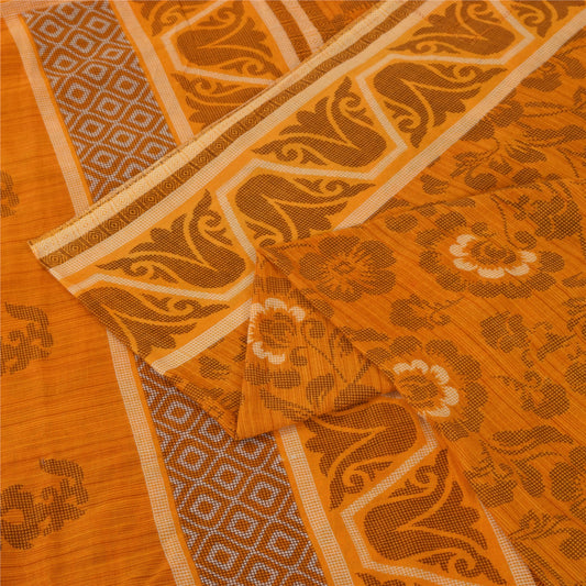 Sanskriti Vintage Sarees Indian Saffron Pure Cotton Print Sari 5+yd Craft Fabric